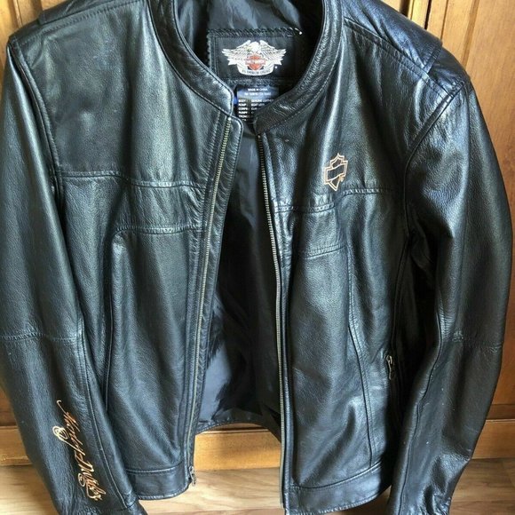 HARLEY LEATHER GOLD SCRIP FASHION JACKET LARGE - Picture 5 of 7